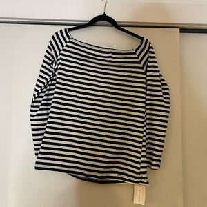 Black and White Striped wide neck Women's Top